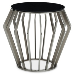 Interiors By Premier Modern Silver Round Table With Black Glass, Decent Silver Sidetable For Hallways, Elegant Bedside Table Silver