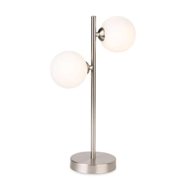 Lyric Table Lamp Brushed Steel with Opal White Glass 2xG9