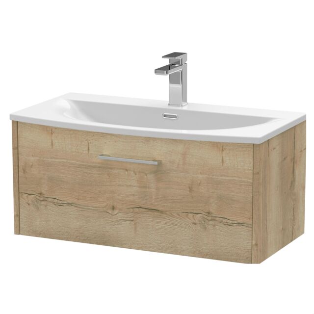 Balterley Winshill Contemporary 1 Drawer Wall Hung Vanity Unit with Curved Basin, Light Oak, 800mm