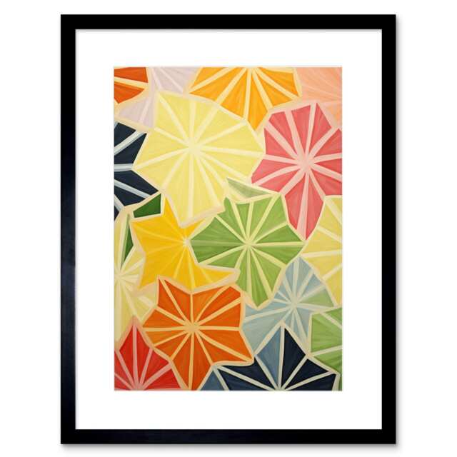 "Colourful Slices of Star Fruit Bright Watercolour Kitchen 9x7"" Black Framed Wall Art Print"