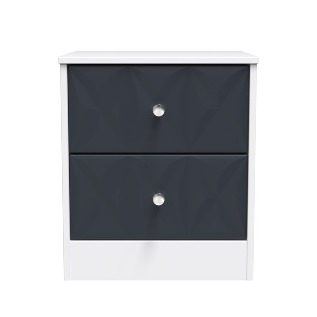 Memphis 2 Drawer Compact Bedside Cabinet in Indigo Matt & White Matt (Ready Assembled) Blue Indigo Matt & White Matt