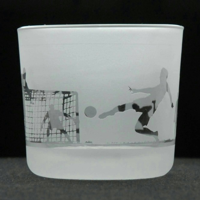 Animo Glass Engraved Votive Tealight Holder Football Scene