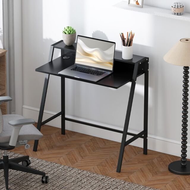 HOMCOM Writing Desk Computer Table Home Office PC Laptop Workstation Storage Shelf 84L x 45W cm Black