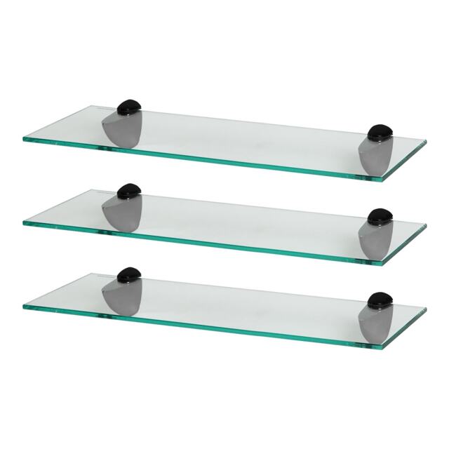 Harbour Housewares Floating Glass Shelf - 50cm - Metallic Brackets - Bathroom Shower Storage Vanity Display Unit Shelf Black Black 3