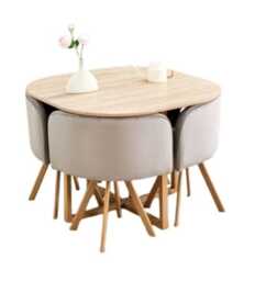 Space Saving Dining Table with 4 Velvet Chairs Set, Dining Room Furniture Grey