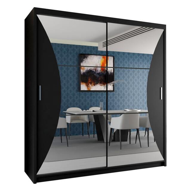 Sliding Wardrobes 4U Sleek Curved Mirror Sliding Wardrobe with Soft Silver Handles – 150cm & 203cm, White, Black, Grey Black Black203cm 203cm