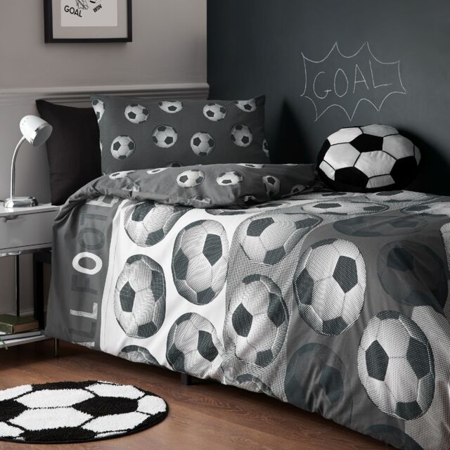 Catherine Lansfield Football Reversible Duvet Cover Set Grey Single