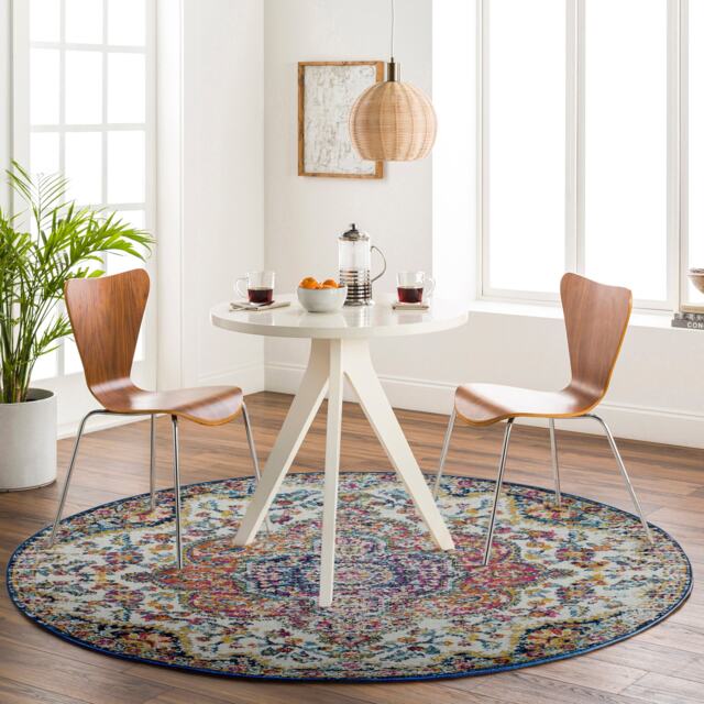 LIVABLISS Elaziz-Vintage Traditional Boho Round Rug Ø160 cm Pink Blue Orange Yellow