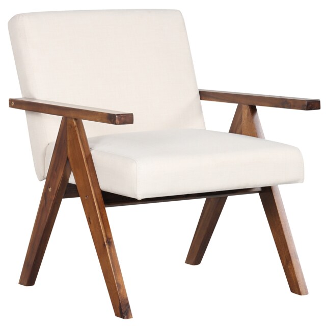 COSTWAY Modern Accent Chair Linen Fabric Armchair w/ Soft Padded Cushion Beige