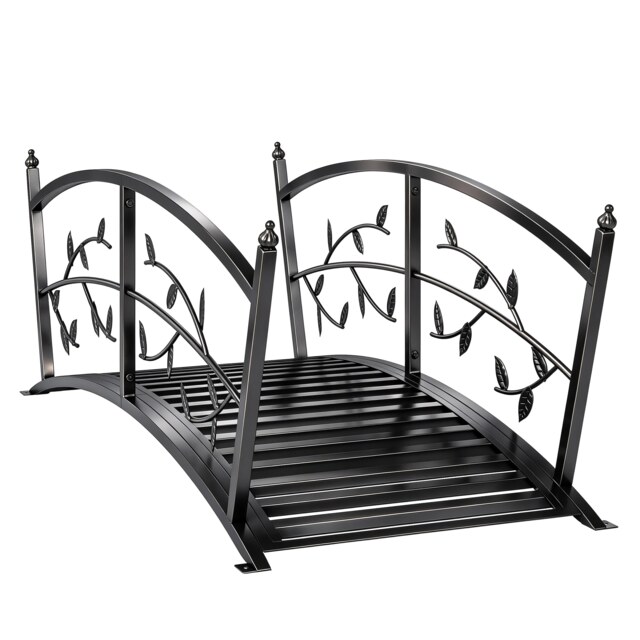 Outsunny 1.2M Metal Garden Bridge with Safety Railings, Outdoor Pond Bridge Black Black 120 x 51 x 47 cm