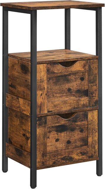 Slim Bathroom Storage Cabinet with 2 Drawers, Freestanding Floor Unit, Rustic Brown & Black