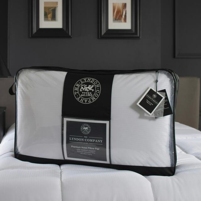 Premium Hotel Pillow Pair - Microfibre Satin Stripe Case - Denier Filled - 48 x 74cm White White 48 x 74cm 2