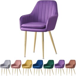 MOF Dining chair Armchair with Armrest & Backrest Upholstered seat with Metal legs T05 Purple