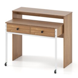 COSTWAY Extendable Computer Desk with 2 Drawers Yellow
