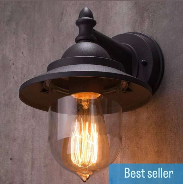 CGC Lighting Ryder Matt Black Fisherman Lantern Wall Light IP54 E27 Black Black Height: 24.7 cm, Width: 18 cm, Depth: 20.5 cm