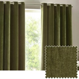 Yard Heavy Chenille Velvet Olive Eyelet Curtains (W)229cm x (D)137cm Multi
