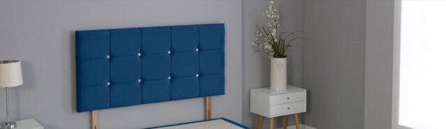 "Blue Plush Velvet Cube Headboard Blue 2FT6 Small Single 26""inch Headboard"