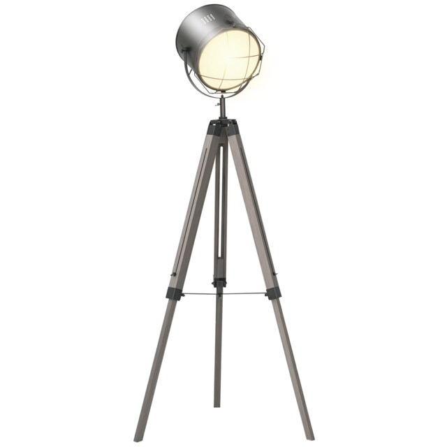 HOMCOM Floor Lamp with Adjustable Tripod for Living Room Bedroom, Vintage Spotlight Reading Lamp with Wood Legs, 115155cm, Grey