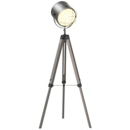 HOMCOM Floor Lamp with Adjustable Tripod for Living Room Bedroom, Vintage Spotlight Reading Lamp with Wood Legs, 115155cm, Grey