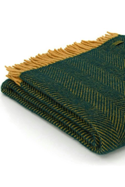 Lifestyle Herringbone Throw/Blanket - Emerald/Mustard