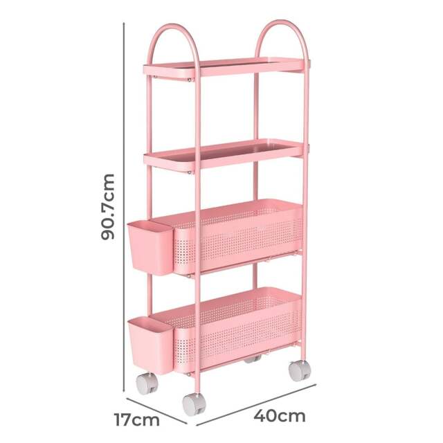 Levede 4 Tier Narrow Kitchen Trolley Cart Metal Pull Out Baskets Storage Bins
