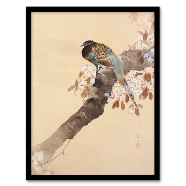 Ohara Koson Framed Wall Art Print Pheasant On Cherry Blossom Branch Home Décor