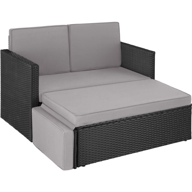 Garden Sofa Corfu - 2 seater sofa, stool sun lounger, thick cushions Black black/grey 119 x 64,50 x 71,50 cm 1