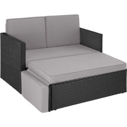 Garden Sofa Corfu - 2 seater sofa, stool sun lounger, thick cushions Black black/grey 119 x 64,50 x 71,50 cm 1
