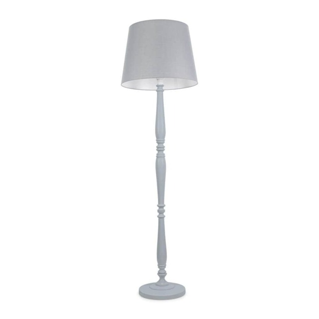 ValueLights Victoria White Wood Floor Lamp Grey Taper Shade and Bulb