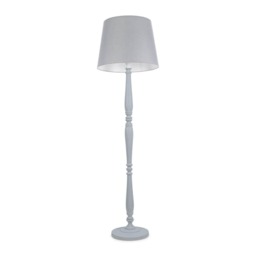 ValueLights Victoria White Wood Floor Lamp Grey Taper Shade and Bulb