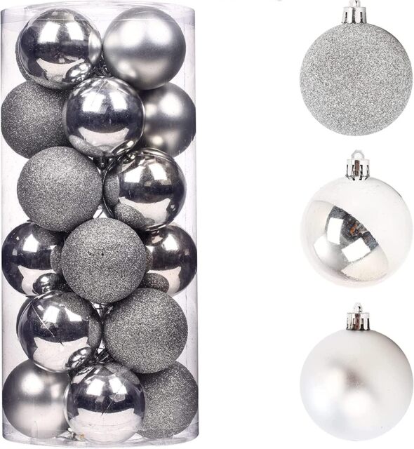50mm/9Pcs Christmas Baubles Shatterproof Silver,Tree Decorations