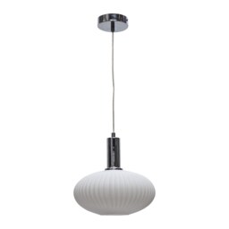 Baton - White Ribbed Oval Glass Chrome Deco Pendant Fitting