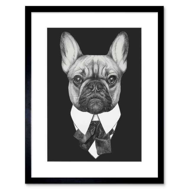 "Sunday Best French Bulldog Suit 9x7"" Black Framed Wall Art Print"