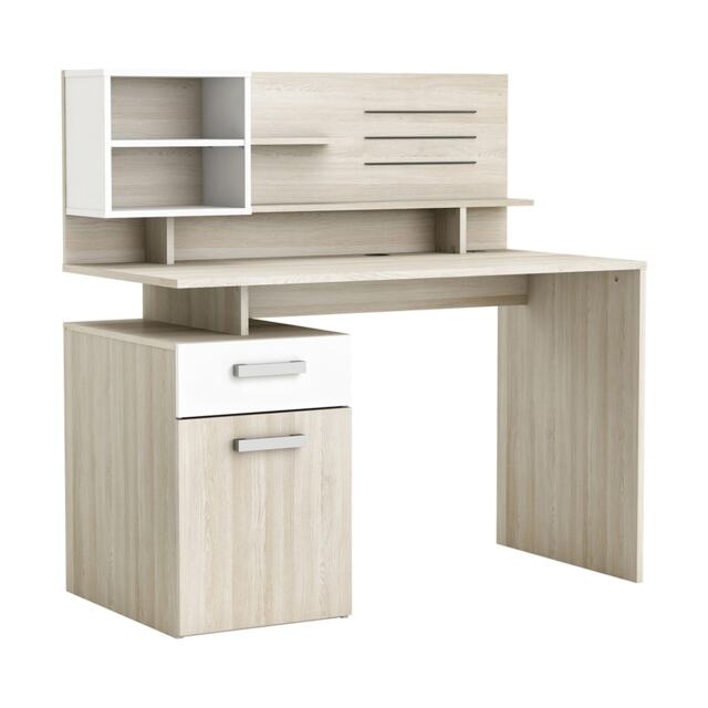 FURNICOMP Jade 1 Door 1 Drawer Matt White and Oak Office Desk