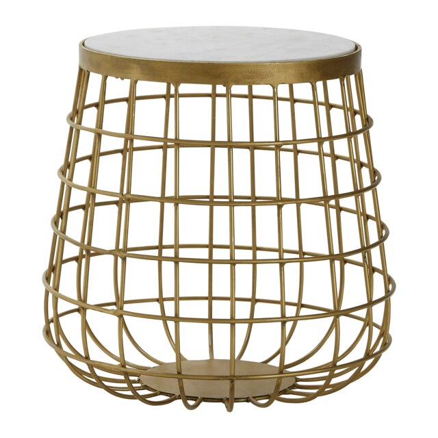 Elegant Design White Marble Top Side Table, Sleek Circular Side Table, Durable Modern Side Table For Garden Gold