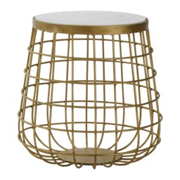 Elegant Design White Marble Top Side Table, Sleek Circular Side Table, Durable Modern Side Table For Garden Gold