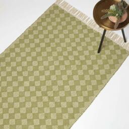 Homescapes Lima Handwoven Green Cotton Textured Rug - 90 x 150 cm Green Ochre Green
