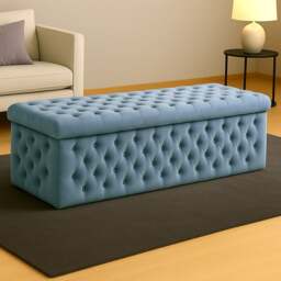 90cm Wide Lux Ottoman Storage Box, Duck Egg Velvet Upholstered Chesterfield Storage Ottoman Box