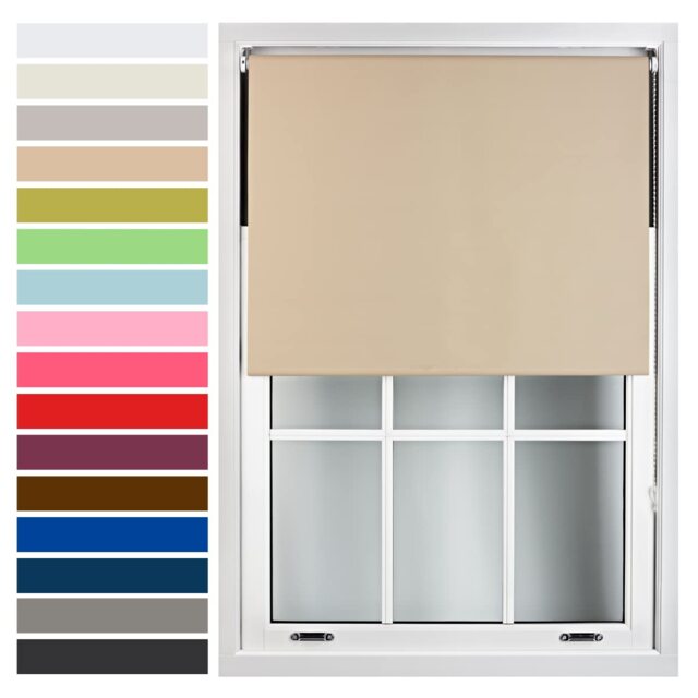 FURNISHED Roller Blind Made to Measure Blackout Fabric with Metal Fittings Easy Fit Brown Cappuccino (W) 90cm x (L) 165cm