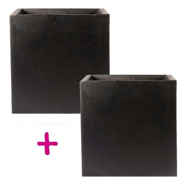 Set of Two Lite Square Box Black Light Concrete Planters L50 W50 H50 cm, 126 liters + L50 W50 H50 cm, 126 liters