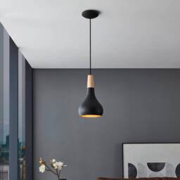 EGLO Sabinar Metal/Wood Black & Brown Single Pendant, 18cm