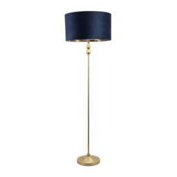 ValueLights Maggie Gold Candlestick Floor Lamp Navy Velvet Gold Shade Blue