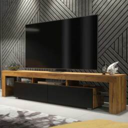 TV Stand TV Unit Cabinet Sideboard Media Cabinet Storage Entertainment Centre Oak Black Matt Doors Living Room Furniture 200cm