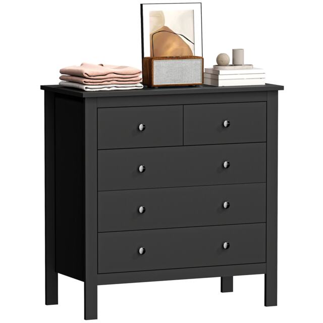 HOMCOM Modern Chest Of Drawers, 5 Drawer Unit Storage Chest for Bedroom Black