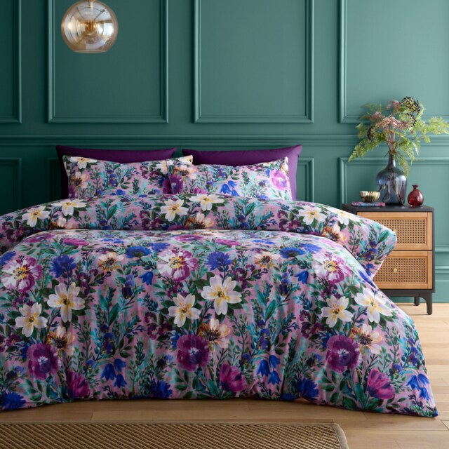Portfolio Home Ophelia Floral Soft Bed Linen Bedding Duvet Cover Set With Pillowcase Purple Super King
