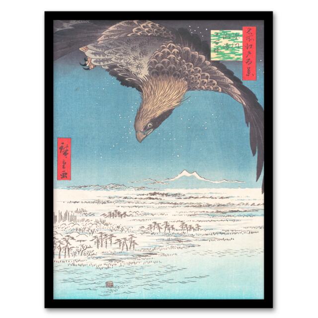 Hiroshige Framed Wall Art Hawk Over Jumantsubo Plain At Fukagawa Home Décor