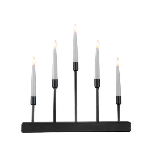 32cm Battery Operated Light up Black Metal Christmas Candlebridge with 5 Warm White LEDs