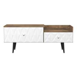 Toledo 2 Drawer 2 Level Media Unit in White Matt & Vintage Oak (Ready Assembled) White White Matt & Vintage Oak
