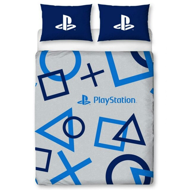 Playstation Logo Duvet Cover Set - Blue/Grey/White - Double Blue Double