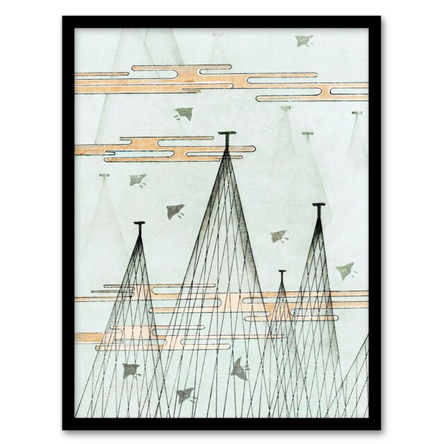 Shin Bijutsukai Framed Wall Art Print Skyscape With Birds Flying Home Décor